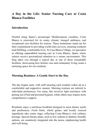 A Day in the Life Senior Nursing Care at Costa Blanca Facilities