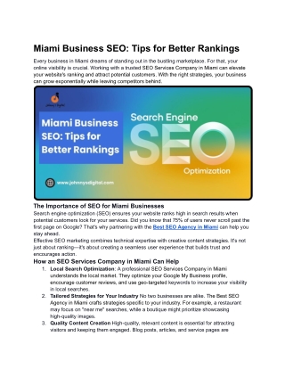 Miami Business SEO Tips for Better Rankings