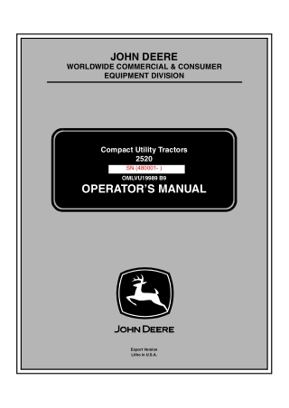 John Deere 2520 Compact Utility Tractors Operator’s Manual Instant Download (PIN480001-) (Publication No.OMLVU19989)
