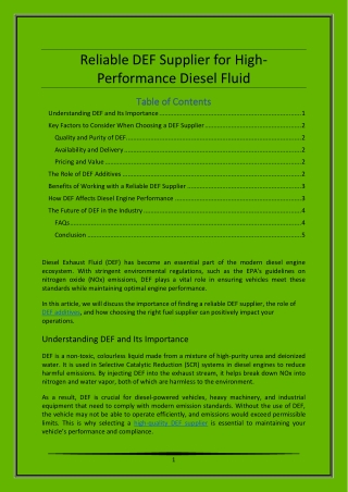 Reliable DEF Supplier for High-Performance Diesel Fluid
