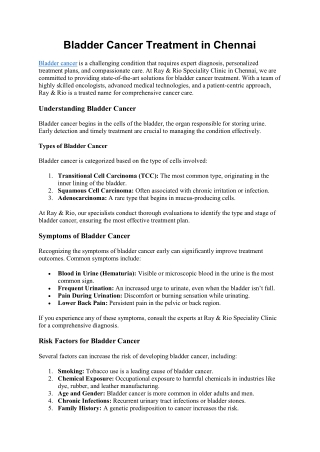 Bladder Cancer Treatment in Chennai