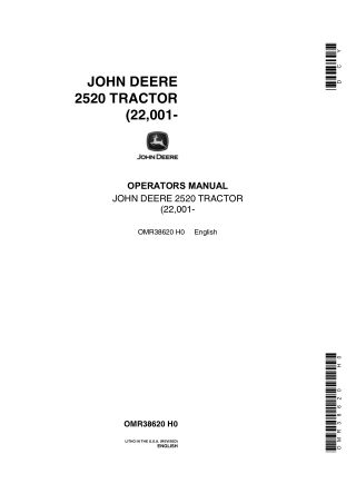 John Deere 2520 Tractors Operator’s Manual Instant Download (Pin.22001-) (Publication No.OMR38620)