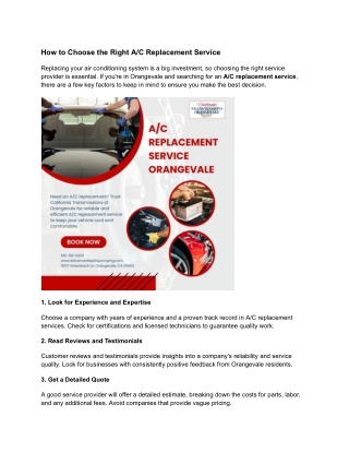 How to Choose the Right A/C Replacement Service