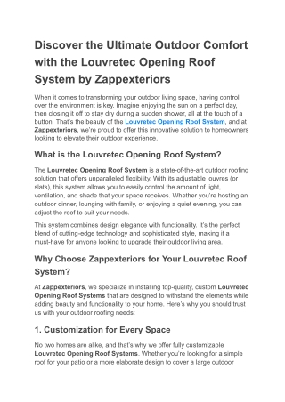 Discover the Ultimate Outdoor Comfort with the Louvretec Opening Roof System by Zappexteriors