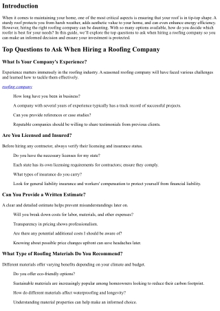 “Top Questions to Ask When Hiring a Roofing Company”