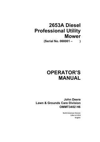 John Deere 2653A Diesel Professional Utility Mower Operator’s Manual Instant Download (Pin.060001-) (Publication No. OMM