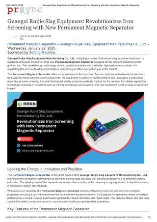 Revolutionizes Iron Screening with New Permanent Magnetic Separator