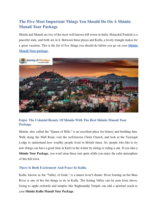The Five Most Important Things You Should Do On A Shimla Manali Tour Package