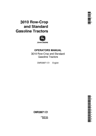 John Deere 3010 Row-Crop and Standard Gasoline Tractors Operator’s Manual Instant Download (Publication No.OMR28871)