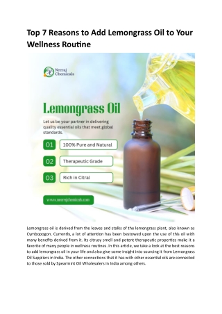 Lemongrass Oil Suppliers in India