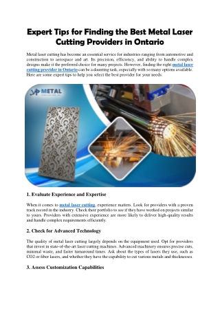 Expert Tips for Finding the Best Metal Laser Cutting Providers in Ontario