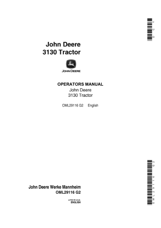 John Deere 3130 Tractor Operator’s Manual Instant Download (Publication No.OML29116)