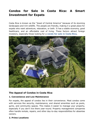 Condos for Sale in Costa Rica: A Smart Investment for Expats