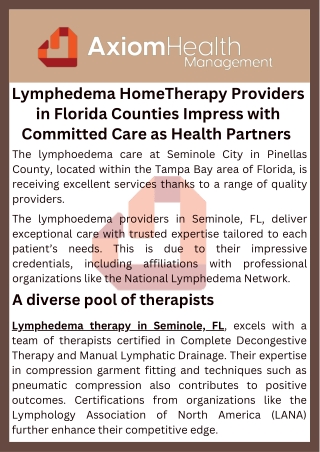 Lymphedema HomeTherapy Providers in Florida Counties Impress with Committed Care