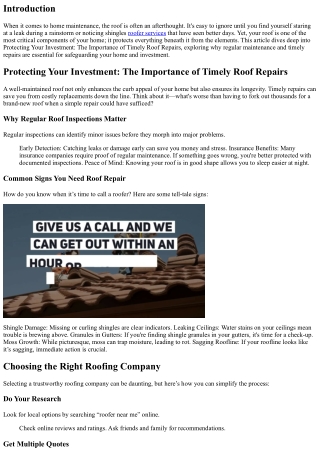 Protecting Your Investment: The Importance of Timely Roof Repairs