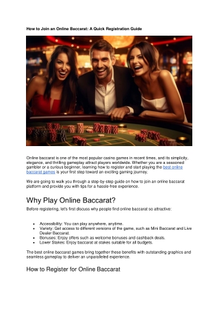 How to Join an Online Baccarat A Quick Registration Guide