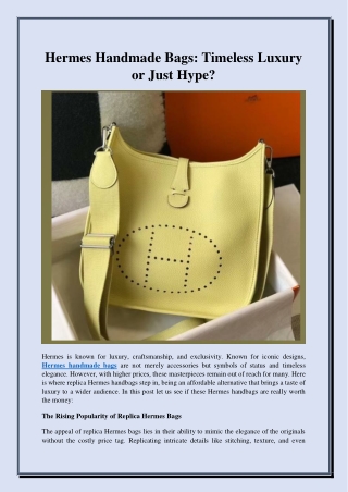 Hermes Handmade Bags Timeless Luxury or Just Hype