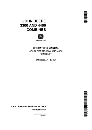 John Deere 3300 and 4400 Combines Operator’s Manual Instant Download (Publication No.OMH95656)