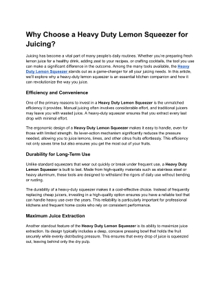 Why Choose a Heavy Duty Lemon Squeezer for Juicing