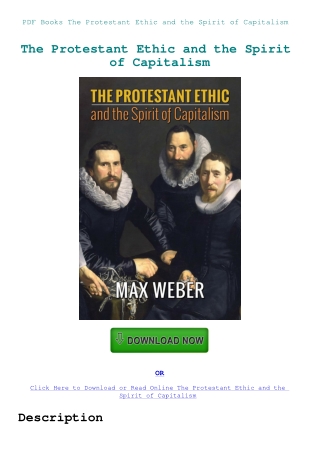 PDF Books The Protestant Ethic and the Spirit of Capitalism