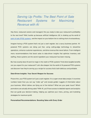 Serving Up Profits: The Best Point of Sale Restaurant Systems for Maximizing Rev