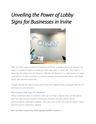 Unveiling the Power of Lobby Signs for Businesses in Irvine