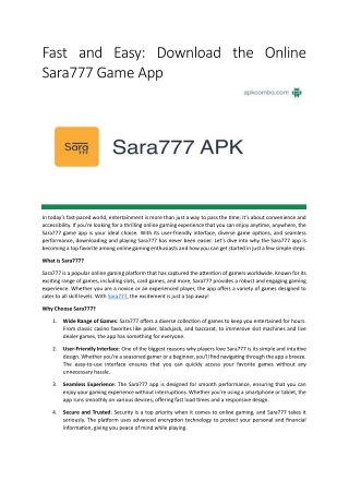 Fast and Easy Download the Online Sara777 Game App