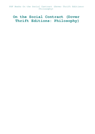 PDF Books On the Social Contract (Dover Thrift Editions Philosophy)