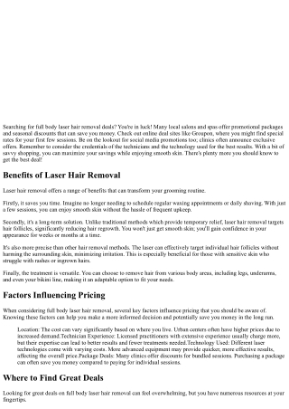 Full Body Laser Hair Removal Deals