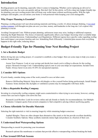 “Budget-Friendly Tips for Planning Your Next Roofing Project”
