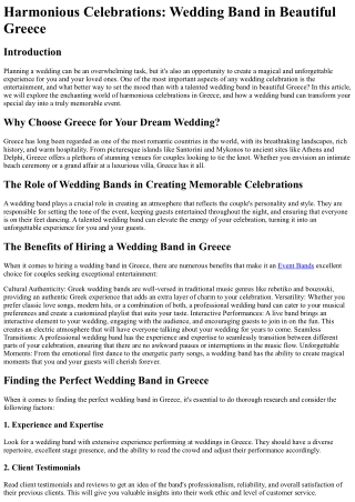 Harmonious Celebrations Wedding Band in Beautiful Greece