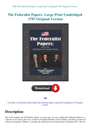 PDF The Federalist Papers Large Print Unabridged 1787 Original Version
