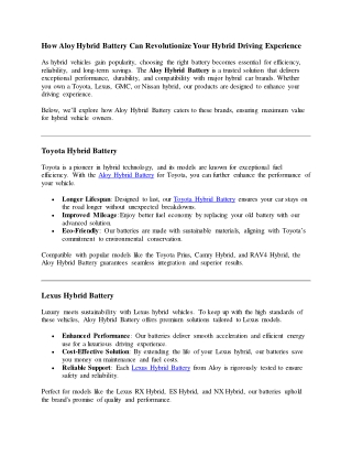 How Aloy Hybrid Battery Can Revolutionize Your Hybrid Driving Experience