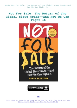 Books Not For Sale The Return of the Global Slave Trade--And How We Can Fight It