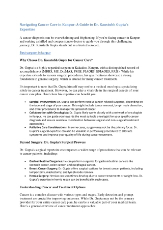 Best Surgeon in Kanpur | Hernia Surgeon | Gastro | Gall Bladder Doctor | Varicos