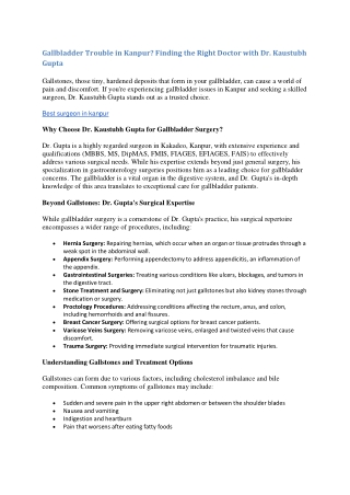 Best Surgeon in Kanpur | Hernia Surgeon | Gastro | Gall Bladder Doctor | Varicos