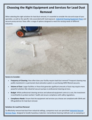 Choosing the Right Equipment and Services for Lead Dust Removal