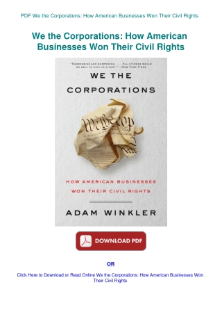 PDF We the Corporations How American Businesses Won Their Civil Rights