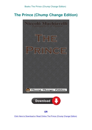 Books The Prince (Chump Change Edition)
