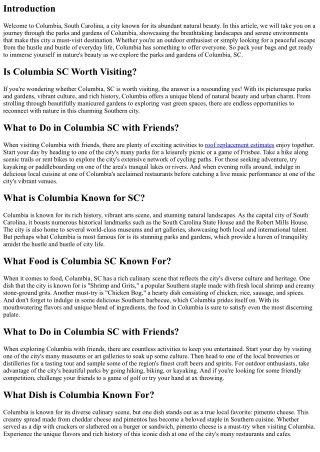 Nature's Beauty: Exploring the Parks and Gardens of Columbia, SC