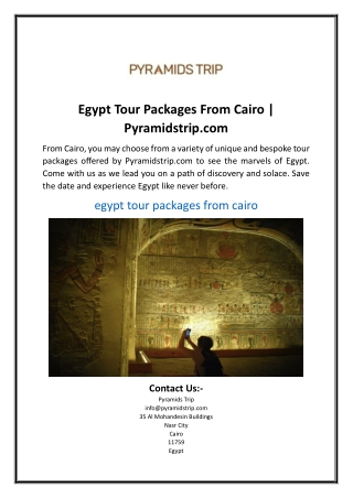 Egypt Tour Packages From Cairo | Pyramidstrip.com