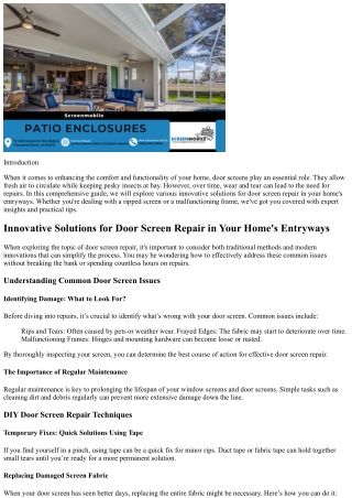 Innovative Solutions for Door Screen Repair in Your Home's Entryways