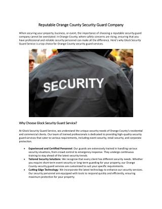 Reputable Orange County Security Guard Company