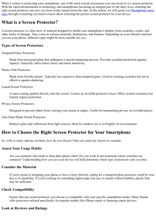 “How to Choose the Right Screen Protector for Your Smartphone”