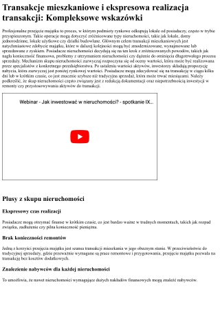 Skup nieruchomości: Skup nieruchomości i ekspresowa realizacja transakcji