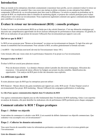 Évaluer le retour sur investissement (ROI) : conseils pratiques