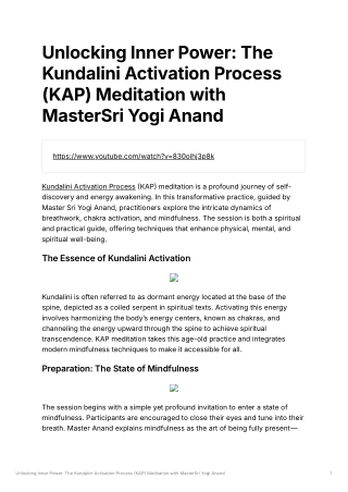 Unlocking Inner Power The Kundalini Activation Process (KAP) Meditation with MasterSri Yogi Anand