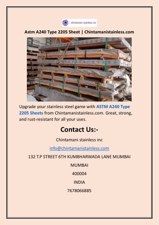 Astm A240 Type 2205 Sheet  Chintamanistainless.com