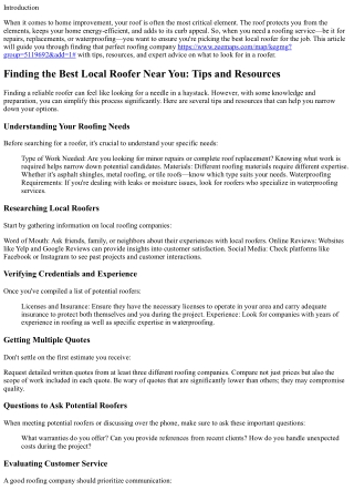 “Finding the Best Local Roofer Near You: Tips and Resources”