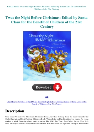 READ Books Twas the Night Before Christmas Edited by Santa Claus for the Benefit of Children of the